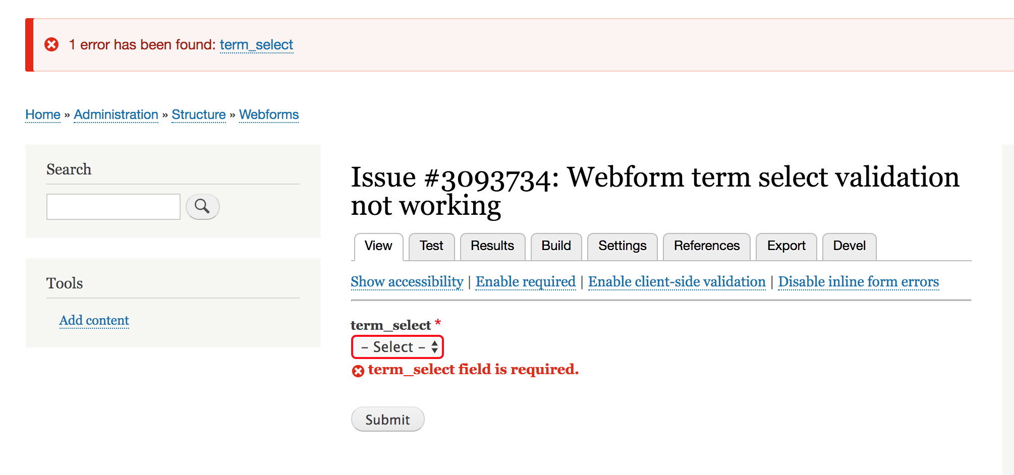 Webform term select validation not working 3093734 drupal